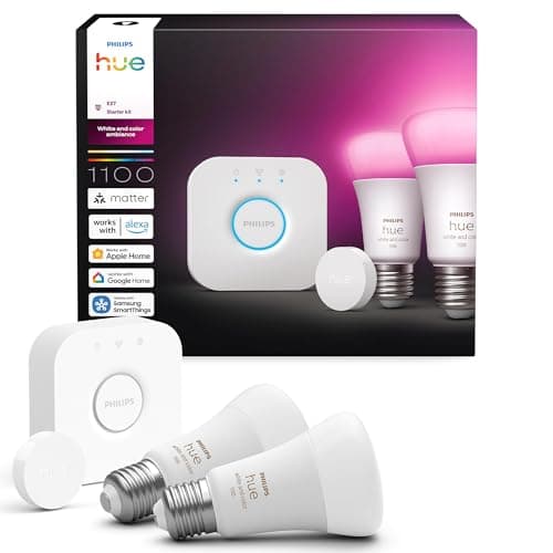 Image of Philips Hue Starter Kit Bridge + 3 E27 Smart Bulb Spotlights + Button, White and Color Ambiance, Smart Lights Hub, Works with Apple Home, Amazon Alexa, Google Assistant, SmartThings
