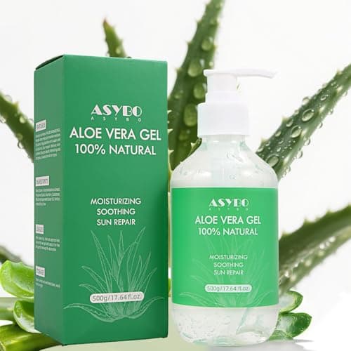 Image of ASYBO Aloe Vera Gel 500 ml – 100% Natural Pure Aloe Vera for Face Body Hair, Soothing and Nourishing Moisturising Aloe Cream for Dry Skin, Sunburn, Acne, After Sun Lotion