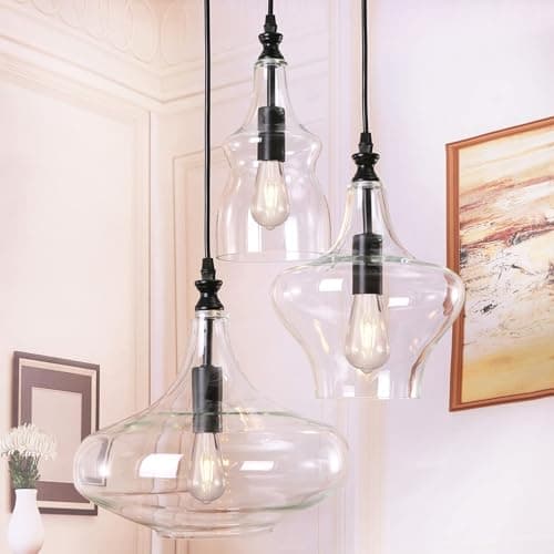 Image of TOCHIC Glass Pendant Chandelier for Dining Room, Hanging Modern Cluster Globe Pendant Lighting Bedroom, 3 Lights Barn Ceiling Kitchen Island Light for Foyer,Hallway