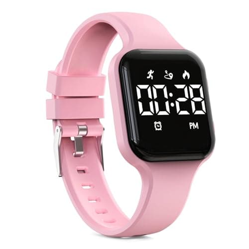 Image of Kids Digital Watch Steps Counter Waterproof Fitness Tracker Wristwatch with Pedometer LED Display Stopwatch for Kids Boys Girls Teenager (Pink)