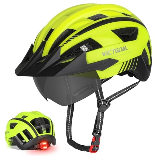 Image of Victgoal Bike Helmet for Men Women with Led Light Detachable Magnetic Goggles Visor Mountain & Road Bicycle Helmets Adjustable Size Adult Cycling Helmets (Yellow, L: 22.4-24 inch (57-61 cm))
