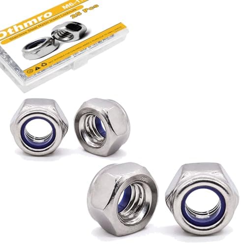 Image of 25pcs M6 Locknuts Metric Nylon Inserted Hex Lock Nuts Self-Lock Nylon Insert M6x1mm 304 Stainless Steel Self Locking 10mm Hex Nut Driver Furniture Replacement Nut