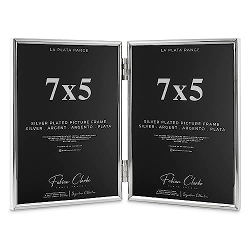 Image of Silver Plated Photo Frame Double Book Style Picture Frame Plain Satin Finish and Tarnish Protected for Wedding Picture or Family Photo (7x5)