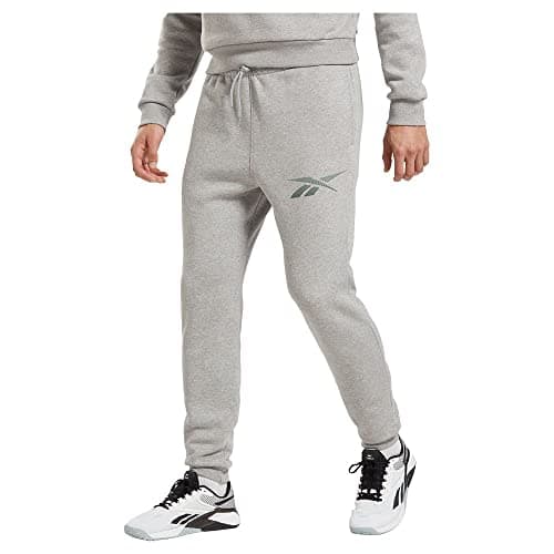 Image of Reebok Men's Identity Fleece Sweatpants, Medium Grey Heather/Harmony Green, XS