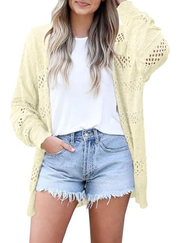 Image of Magritta Womens Cardigan Long Sleeve Crochet Cardigan Work Office Knitted Sweaters Kimonos UK Trendy Light Apricot, 16-18
