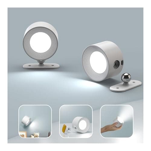 Image of Coollamp LED Wall Light, 2Pack Wall Lamp with 3 Color Modes 3 Brightness Levels 360°Rotate Magnetic Touch Control, Battery Operated Wall Lights for Living Room Bedroom Reading