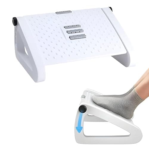 Image of Foot Rest Under Desk Foot Stool| Adjustable Height Ergonomic Foot Rest Under Desk- Support for Office & Home with Massage Rollers, Non-Slip Surface, for Better Posture & Leg Relief (White)