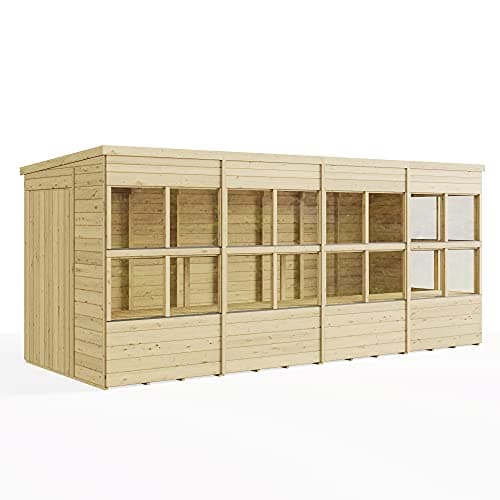 Image of BillyOh 16x6 Pressure Treated Pent Potting Shed and Wooden Greenhouse Combo with Shelving, Shatterproof Glazing & Weatherproof Roof Felt for Garden Storage Shed & Plant Growing Green House for Garden
