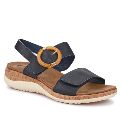 Image of Adjustable Buckle Slingback Comfort Sandals - Navy Size 6
