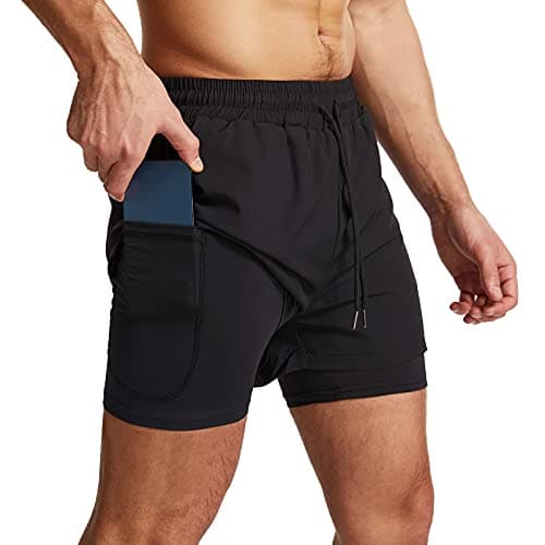Image of Danfiki Mens Running Shorts Men's Gym Sports Short 2 in 1 with Phone Pocket Lightweight Quick Drying Black