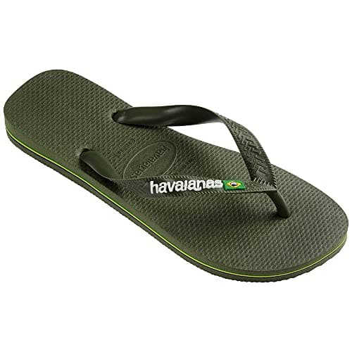 Image of Havaianas Brasil Logo Unisex Adults FlipFlop Green/Green 10/11 UK