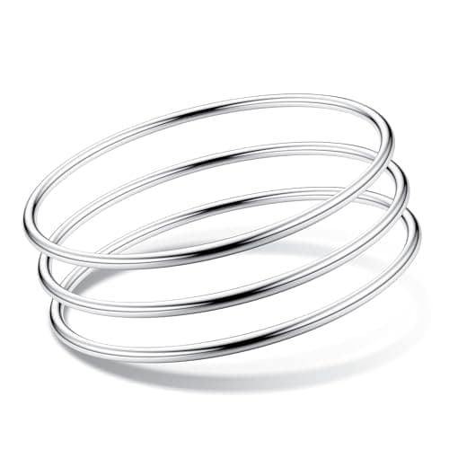 Image of Morfetto 14K Gold Plated Bangles for Women Bangle Set Stainless Steel Stackable Glossy 3mm Thickness Thin Round Bangle Bracelet Silver-Diameter 2.5inch