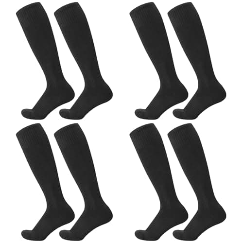 Image of Zuimei 4 Pairs Football Socks for Men, Black Soccer Sock Knee High Long Sports Socks for Hockey Rugby Running Outdoor Sports(36-44), black