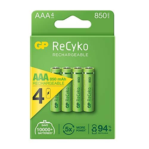 Image of GP ReCyko Rechargeable 4 x 850 mAh AAA Batteries Pre-Charged Rechargeable Batteries 850 mAh