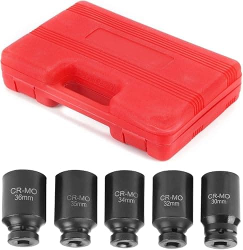 Image of BLUE BAZAAR Impact Socket Set 1/2-inch Drive, 5-Piece Metric deep Impact Socket Set Screwdriver 12-Point nut Centre Drive sockets 30, 32, 34, 35, 36 mm Metric
