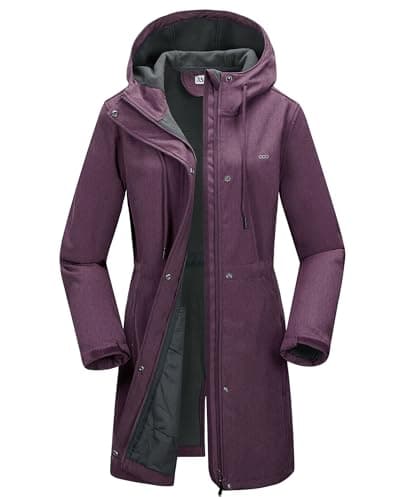 Image of 33,000ft Women’s Softshell Jacket with Hood Waterproof Ladies Functional Jacket Fleece Lined Windbreaker Breathable Raincoat Hooded Long Coats for Cycling Hiking Outdoor Purple Melange 2XL