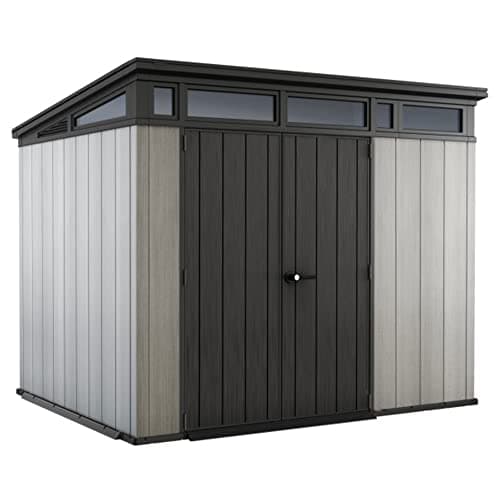 Image of Keter Artisan 8x7 All Season Storage Shed with Clear Windows, Built-in Ventilation, Customizable Walls and Lockable Double Doors, Grey