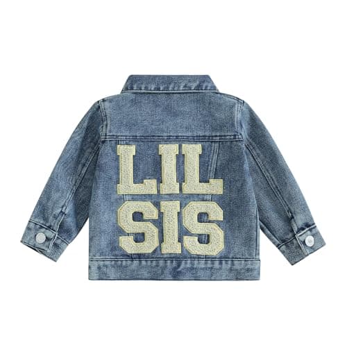 Image of Edhomenn Baby Girls Denim Jackets Long Sleeve Back Letter Embroidery Jean Coats Infant Girls Fall Jackets Outerwear (01 Blue, 12-18 Months)