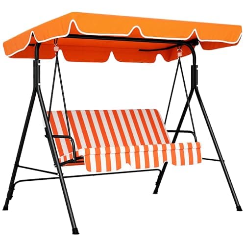 Image of Outsunny 3 Seater Canopy Swing Chair Garden Rocking Bench Heavy Duty Patio Metal Seat w/Top Roof - Orange