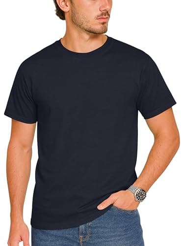 Image of LUXY LINE Men’s Plain T-Shirt Crew Neck & Short Sleeve Cotton Top for Adults Soft and Durable Gym Tees for Men (S-2XL) Navy Blue
