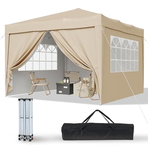 Image of Aoxun Pop Up Gazebo with Sides 3m x 3m, Metal Frame Shelter Tent for Outdoor Garden Party, with Mesh Windows & Carry Bag,Beige