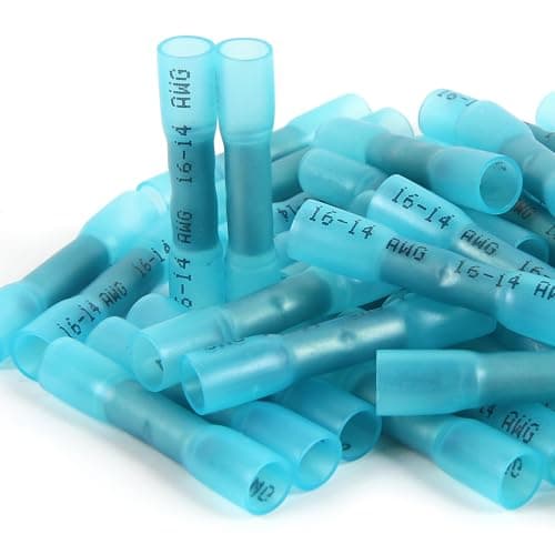 Image of 100PCS Heat Shrink Butt Connectors, 16-14 AWG Blue Insulated Waterproof Electrical Wire Connectors Automotive Wire Crimp Terminals Butt Splices
