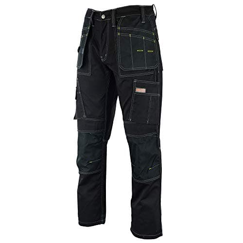 Image of WrightFits Men Pro Builder Work Trousers Black - Heavy Duty Safety Combat Cargo Pants - Knee Pad Pockets - Triple Stitched - Durable Workwear (34W X 33L, Black)