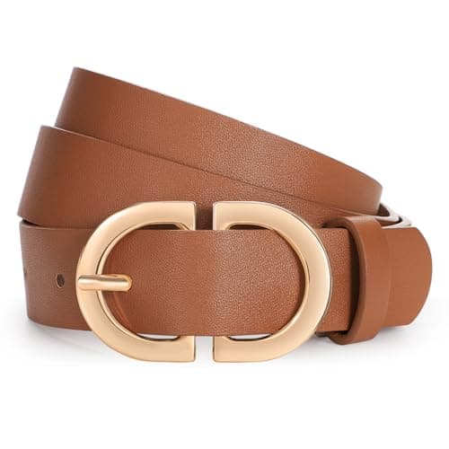 Image of WHIPPY Women Leather Belt for Jeans Trousers Dresses Ladies Fashion Belt with Gold Buckle,Brown 27"