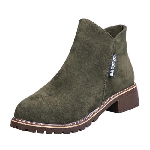 Image of Generic Women's Suede Ankle Boots Short Boots Block Heel Side Zipper Casual Comfortable Slip-On Autumn Winter Fashion Shoes, Green, 6 UK