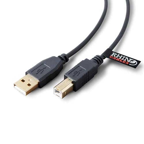Image of rhinocables USB 2.0 Printer Cable | Gold Connectors, High-Speed 480 Mbps Data Transfer | Multi-Shielded A-Male to B-Male | Universal Compatibility for Printers & External Hard Drives (50cm,Black)