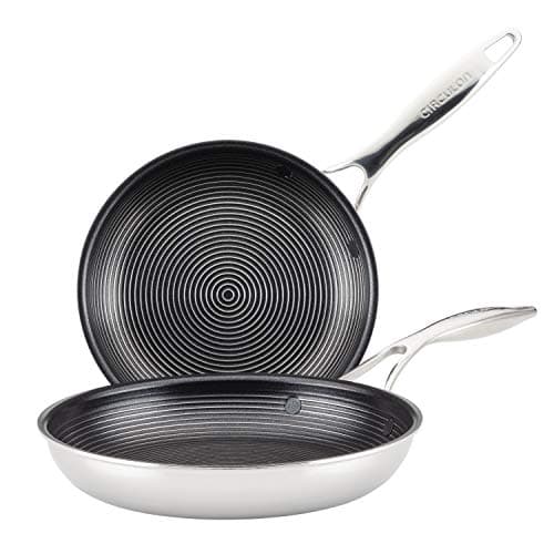 Image of Circulon Clad Stainless Steel Frying Pans/Skillet Set with Hybrid SteelShield and Nonstick Technology, 10 Inch and 8.5 Inch, Silver