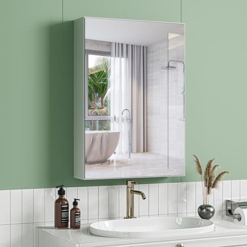 Image of Dripex Single Door Bathroom Mirror Cabinet, Wall Mounted Storage Cupboard with Mirror, Cabinet with Adjustable Shelf, White (50 x 70 x 12 cm)