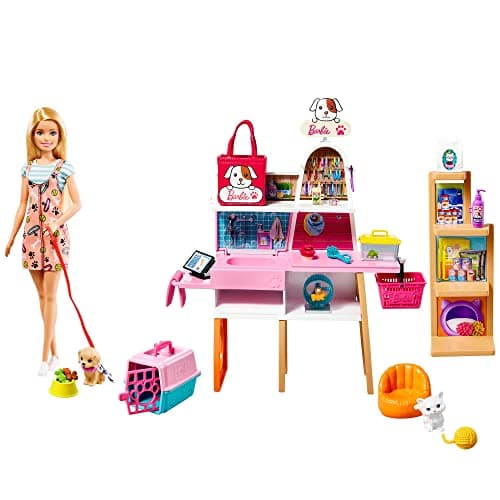 Image of Barbie Doll (11.5-in Blonde) and Pet Boutique Playset with 4 Pets, Color-Change Grooming Feature and Accessories, Great Gift for 3 to 7 Year Olds, GRG90