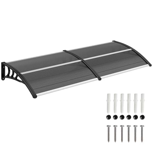 Image of Outsunny Front Door Canopy Outdoor Awning Aluminium Rigid Plastic Polycarbonate Rain Shelter UV Water Rain Resistant 196 x 75cm Black