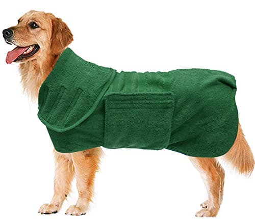 Image of Geyecete Dog Drying Coats-dog towels absorbent robe Dry Fast Dog Bag-Dog Bathrobe Towel-Microfibre Fast Drying Super Absorbent Pet Dog Cat Bath Robe Towel-Green-M