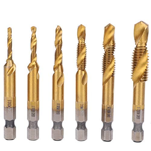 Image of Professional Grade 6-Piece HSS Tap Drill Bits Set - Alloy Coated Hex Shank for and Efficient Threading - Perfect for Metal Fabricators and Home Mechanics - Covers M3 to M10
