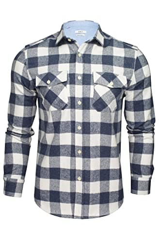 Image of Xact Mens Soft Flannel Buffalo Check Shirt, Long Sleeved, Regular Fit (Jack - Navy/White) XL