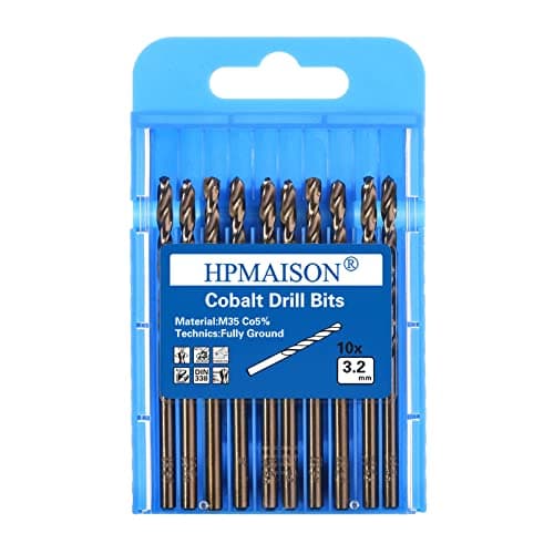 Image of HPMAISON True 5% Cobalt Jobber Drill Bit Set, 10Pcs 3.2mm M35 High Speed Steel Twist Drill Bits, 135° Split Point Extremely Heat Resistant for Stainless Steel, Cast Iron, Hard Metal, Plastic, Wood