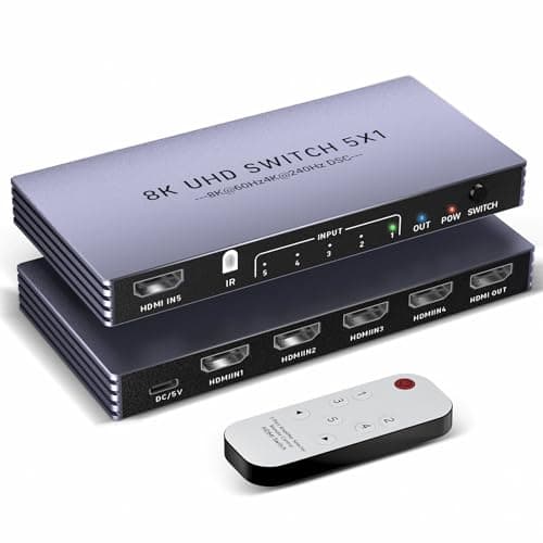 Image of 8K HDMI Splitter 4K 240Hz HDMI Switch 5 in 1 Out - 5 Port Switcher with Remote 8K@60Hz 4K@240Hz HDR10+ HDMI2.1 3D CEC HDR HDCP2.3, Used for PS5/4/3 Xbox DVD Player Nintendo Roku PC Fire Stick Apple TV