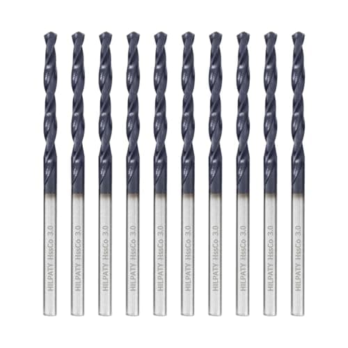 Image of Hilpaty Cobalt Drill Bits 3.0mm x 10pcs M35 HSS Drill Bit for Metal, AlTiN Coating, Standard DIN 338 (3.0mm x 61mm x 10pcs)