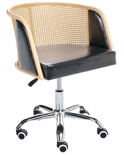 Image of Beliani Office Desk Chair Black, Silver, Brown Faux Leather 360° Swivel With Backrest, Elkhart