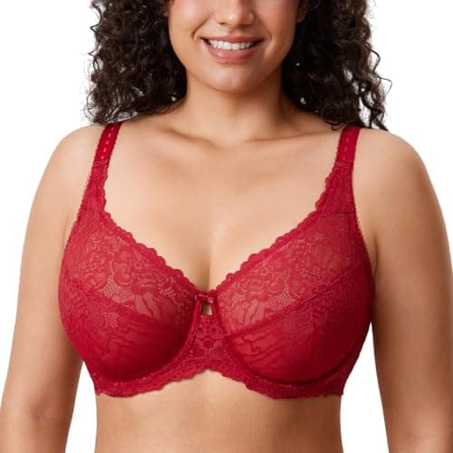 Image of DELIMIRA Women's Plus Size Bra Full Coverage Minimiser Non Padded Lace Underwired Bras Dark Red 36E