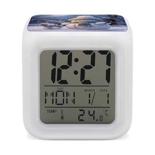 Image of FekiLoot Winter Snowman Alarm Clock with 7 Color Changing Night Light with Date and Temperature Wake Up Digital Clock Colorful LED Display Alarm Clocks Gift Decor for Bedroom