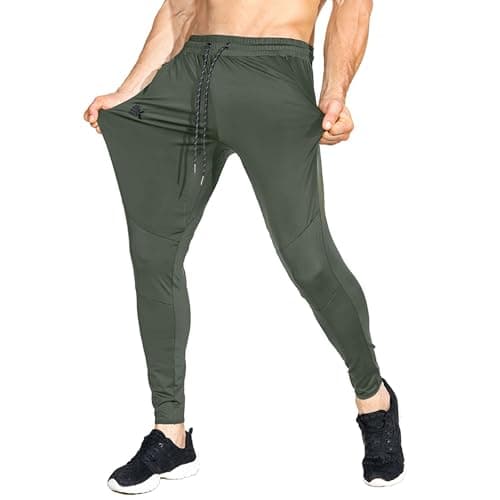 Image of BROKIG Mens Stretch Running Tracksuit Bottoms, Lightweight Gym Trousers Sports Joggers Jogging Pants (Army Green,Large)