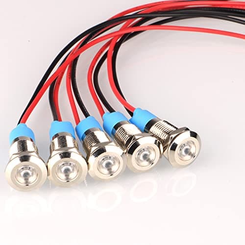 Image of Gebildet 5pcs 8mm AC/DC 12-24V LED Metal Indicator Light Waterproof Signal Lamp Pilot Dash Directional Car Truck Boat with Wire(White)