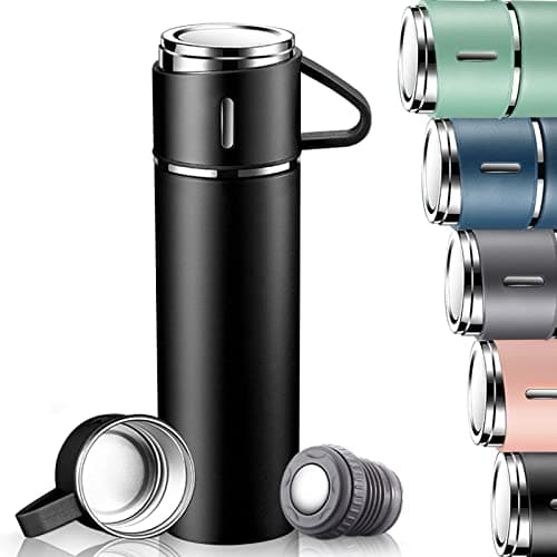 Image of TOPAHGOD Water Bottle, 500ml Insulated Stainless Steel Metal Flask with Handle & Cup Lid, Portable Leak Proof Vacuum Coffee Flask for Home, Office, Gym, Travel (Black)