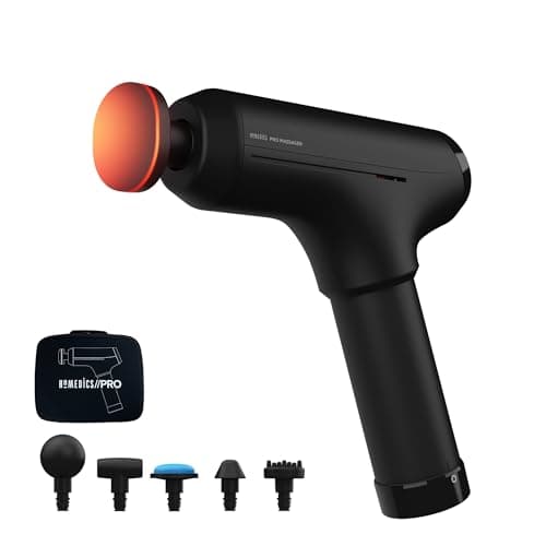 Image of Homedics Pro Power Handheld Physiotherapy Massager Gun - Professional Deep Tissue Physio Massaging Gun, Heated Head to Aid Relief of Muscle Tension, 6 Massage Heads, Cordless, Rechargeable - Black