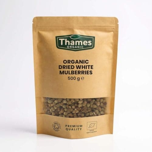 Image of Organic Dried White Mulberries - Sun Dried, Unsweetened, Unsulphured, Vegan, GMO-Free, Certified Organic - No Additives or Preservatives - Nutritious, Delicious, and Sustainable - Thames Organic 500g