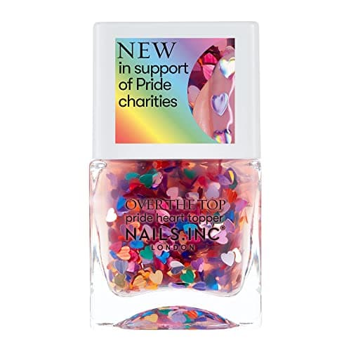 Image of Nails Inc Over The Top, Love In Sequins, Pride, Rainbow Hearts, Confetti, Multicolour, Top Coat, Glossy, No Chip, Long Lasting, Quick Dry, Air Dry, Professional Manicures, Nail Polish, 14 ML