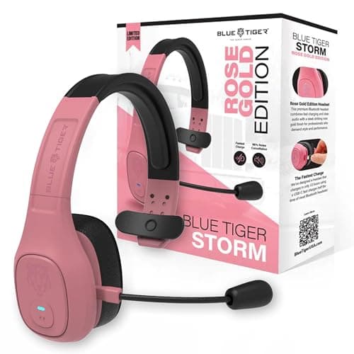 Image of Blue Tiger Storm Rose Gold - Wireless Bluetooth Professional Trucker Headset with Microphone – Fastest Charge, Noise Cancelling, Clear Sound, 30 Hours Talk Time
